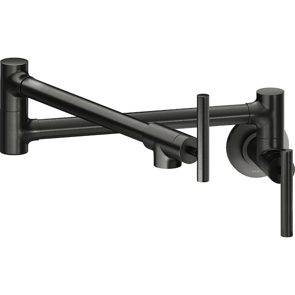 Elkay Avado Wall Mount Single Hole Pot Filler Kitchen Faucet with Lever Handles Black Stainless LKAV4091BK - main